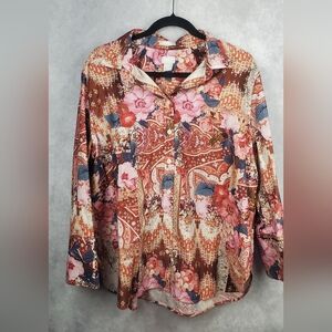 Chico’s Noiro Print Tapestry Button Down Blouse Women Size‎ XL